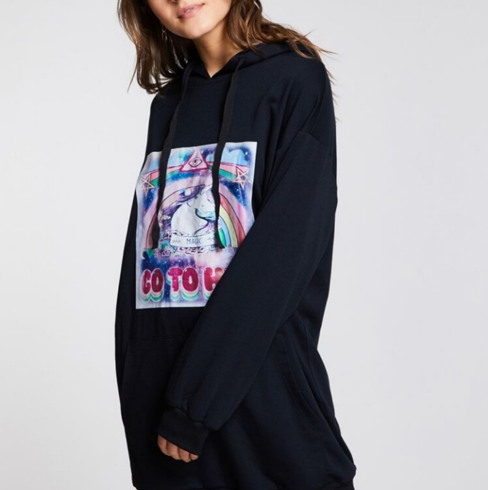 Cartoon Print Longline Drawstring Hoodie